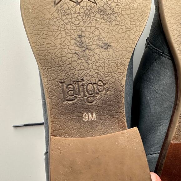 Latigo Isaac Chukka Two Hole Lace Up Wood Heel Navy Gray Booties 9 - Picture 7 of 7